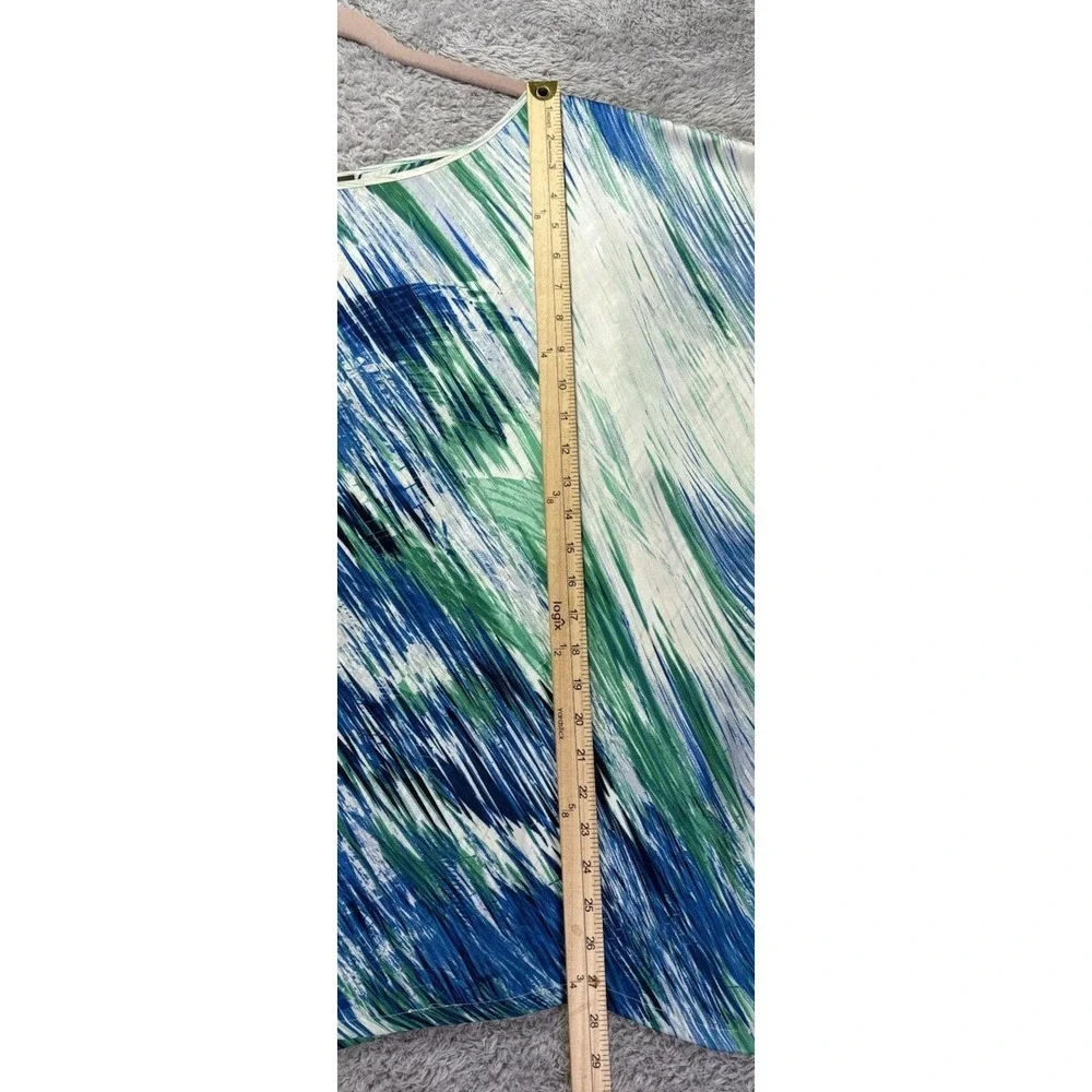 Vince Camuto Blue Green White Kaftan Pullover Watercolor Artsy Boho 3X